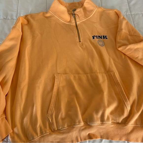 PINK Victoria's Secret Peach Quarter-Zip Pullover Sweatshirt Size XXL - Picture 5 of 9